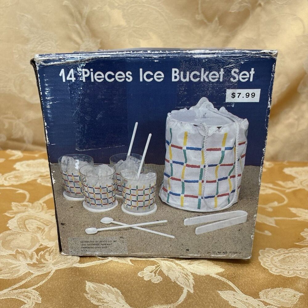 14-Piece Ice Bucket Set 3.5qt Plastic Vinyl White Multicolor with Tongs